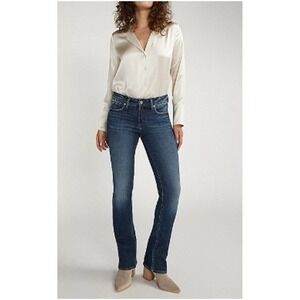 Silver Jeans Co. Women's Dark Sandblaste Elyse Mid Rise Slim Boot‎ Jeans NWOT 33